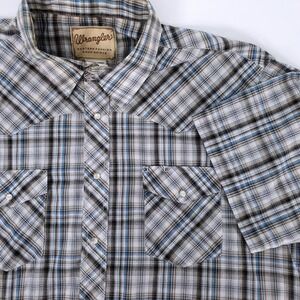 Wrangler Mens Vintage Pearl Snap Plaid Blue Black Short Sleeve Cowboy Shirt 2XL